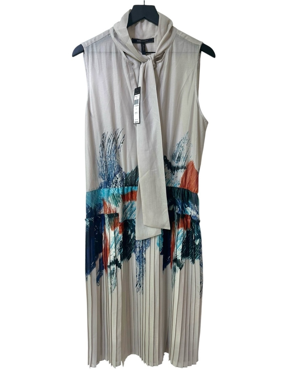 BCBGMAXAZRIA Gaia Gray Sleeveless Pleated Sheer Dress